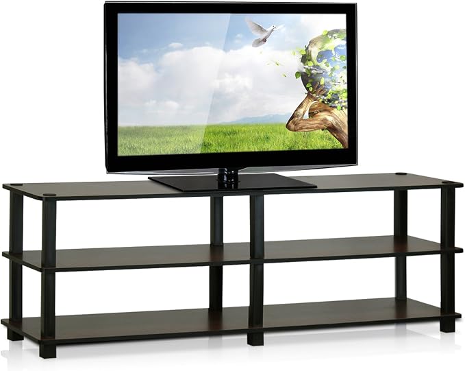 Furinno TURN-S-TUBE Toolless Assembly 3-Tier TV Stand, Entertainment Center for TV up to 55 Inch, Wide Printer Stand with Storage Shelf, for Living Room, Bedroom, Dark Brown