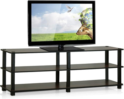 Furinno TURN-S-TUBE Toolless Assembly 3-Tier TV Stand, Entertainment Center for TV up to 55 Inch, Wide Printer Stand with Storage Shelf, for Living Room, Bedroom, Dark Brown
