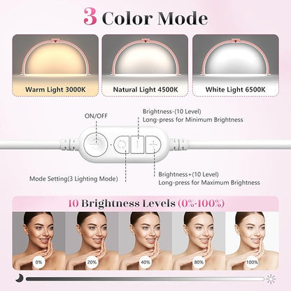 Yokilly Half Moon Light for Nail Desk: 29" Foldable Half Moon Nail Desk Lamp with Phone Holder for Beginner - Arch Tech Light with 3 Color Modes & 10 Brightness for Manicure Salon (Pink Diamond)