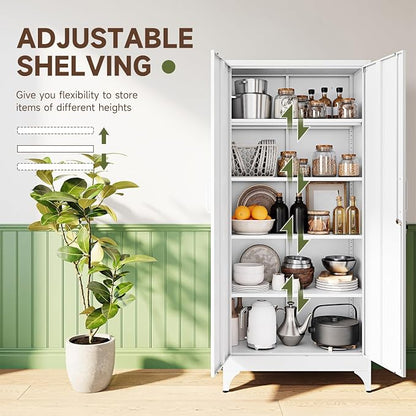 Letaya 71" H Metal Storage Cabinet with 2 Doors and 4 Shelves,Tall Kitchen Pantry Cabinets,Utility Pantry Organizers for Cupboard/Dining/Bathroom/Home Office/Garage, Steel Tool Cabinets