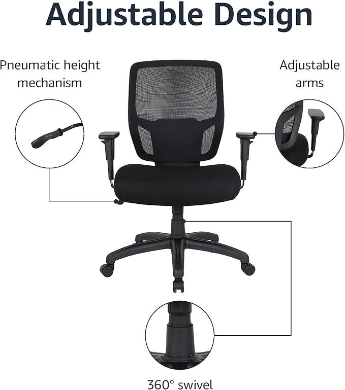 Amazon Basics Big and Tall Mesh Office Chair with Adjustable Armrests, Lumbar Support, Adjustable Height, 400lbs Capacity, Black