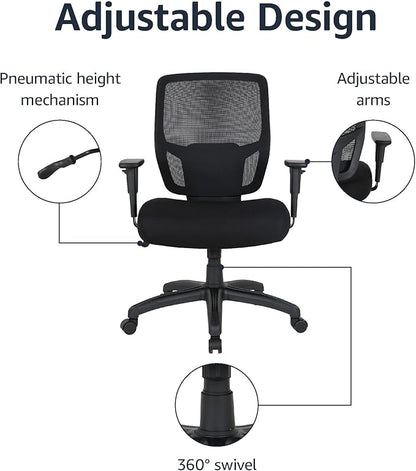 Amazon Basics Big and Tall Mesh Office Chair with Adjustable Armrests, Lumbar Support, Adjustable Height, 400lbs Capacity, Black