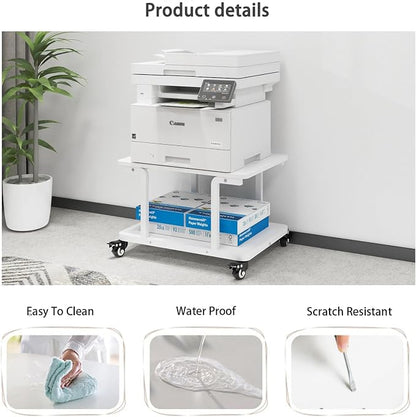 Natwind 2 Tier Laser Printer Stand,24''x20''x15'' Large Printer Table Copier Stand Under Desk,Heavy Duty Rolling Cart with Paper Storage Shelf,Printer Holder on Wheels for Home Office (White)