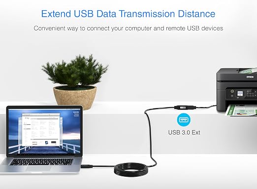 BlueRigger 2.0 Active USB Extension Cable 15FT (USB Extender Cord, 480 Mbps, Male to Female) Long USB Extension Cord for Webcam, VR Headset, Printer, Hard Drive, Keyboard, Mouse