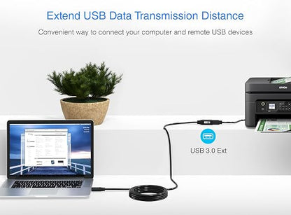 BlueRigger 2.0 Active USB Extension Cable 15FT (USB Extender Cord, 480 Mbps, Male to Female) Long USB Extension Cord for Webcam, VR Headset, Printer, Hard Drive, Keyboard, Mouse