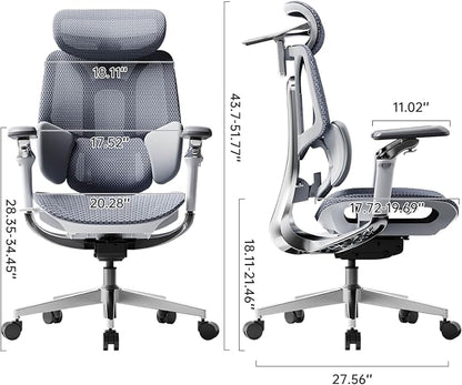 Hbada E3 Pro 2026 Edition Ergonomic Office Chair, Mesh Desk Chair with 3-Zone Floating Lumbar Support, Upgraded 4D Headrest, 720° Armrests, Grey