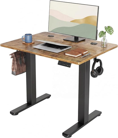 Claiks Electric Standing Desk 32 x 19 Inches, Compact Adjustable Height Motorized Sit Stand Desk with 3 Memory Presets & Cable Management, Space-Saving Computer Workstation for Bedroom, Rustic Brown