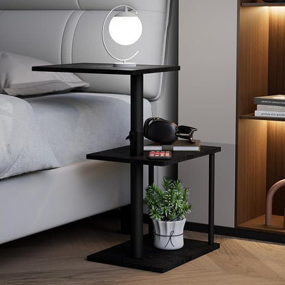 Faesun Swivel Side Table for Couch Arm, Adjustable C End Table for Recliner or Bed, Tv Trays with Storage Shelf for Small Spaces Small Nightstand Table for Living Room, Bedroom，2pc