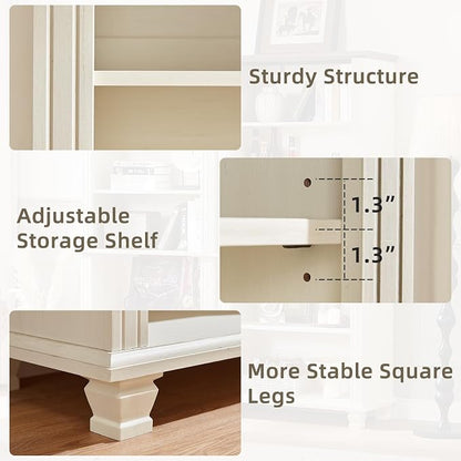 SAVOR LIFE 70" Tall White Bookshelf,5 Tier Wood Book Shelf with Adjustable Shelves & Wood Legs,Free Standing Farmhouse Bookcase with Open Display Storage,Vintage Kids Bookshelves for Nursery,3PCS
