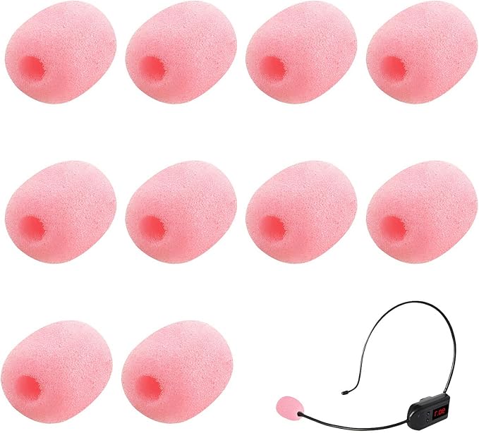 SUMAJU 10 Pack Lapel Headset Microphone Windscreen,Christmas Stocking Stuffers Microphone Sponge Foam Cover Mini Size Lavalier Microphone Windscreen for Variety of Headset Microphone, Pink