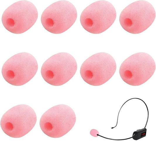 SUMAJU 10 Pack Lapel Headset Microphone Windscreen,Christmas Stocking Stuffers Microphone Sponge Foam Cover Mini Size Lavalier Microphone Windscreen for Variety of Headset Microphone, Pink