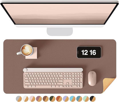 YSAGi Double-Sided Desk Pad, 23.6"x13.7"Leather Desk Mat, Eco Cork Desk Pad Protector,Large Mouse Pad,Waterproof Desk Blotter for Office/Home(Chocolate)