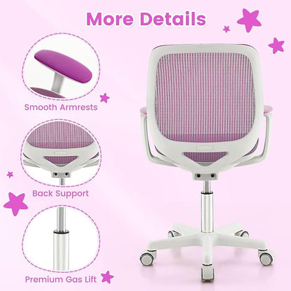 Costzon Kids Desk Chair, Height Adjustable Children Study Computer Chair with Armrests, Sit-Brake Casters, Swivel Mesh Task Chair for Boys Girls Teens Students, Kids Chair for Home, Office (Purple)