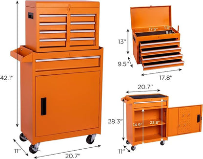 RYH 5 Drawers Rolling Tool Chest & Tool Box on Wheels | Heavy Duty Metal Cart with Ball Bearing Drawers | Fits US General Tool Box for Garage Storage (Orange, 5 Drawers（42.1" H × 20.7" W × 11" D)