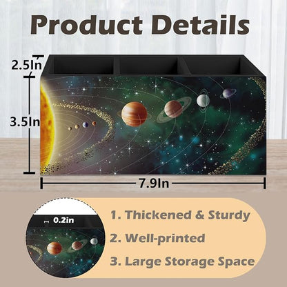 Black Outer Space Decor Wooden Pen Pencil Holder for Desk, Black Space Themed Bedroom Decor Gift for Kids Men, The Solar System Wood Makeup Brush Toothbrush Holder Organizer for Library Bedroom