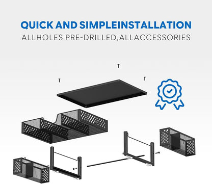 Simple Trending Metal Monitor Stand Riser, Drawer & 2 Pen Holders, Black | 2-in-1 Desk Organizer & Monitor Stand | Sturdy Metal | Drawer + Pen Holders | Ergonomic Support | Space Saving | Easy Setup