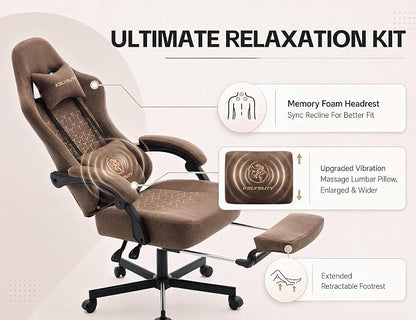 Office Desk Computer Gaming Chair for Adults, Ergonomic High Back Gamer Chair with Massage and Pocket Spring Cushion, Swivel Comfy Video Game Chairs with Footrest and Lumbar Support (Pro Brown)