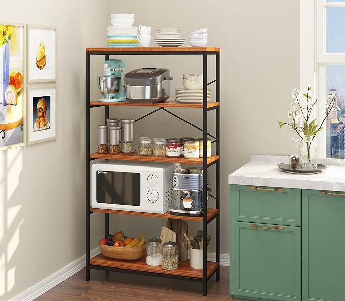 Himimi Industrial Bookshelf 5-Tier, Bookcase 58" H Ladder Shelf, Storage Shelves Rack Shelf Unit, Accent Furniture Metal Frame, Home Office Furniture for Bathroom, Living Room, Vintage Brown