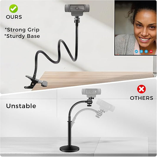 Webcam Stand Phone Mount for Desk, Gooseneck Desktop Tripod & Tabletop Phone Holder with Clamp & 1/4" Thread, Compatible with Action Camera GoPro C922 C930e C920S C920 615 C960 C920x Brio
