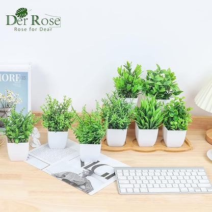 Der Rose 8 Pack Small Fake Plants in White Pots, Bathroom Home Decor Indoor | Realistic artificial plants, no-care potted plant accents, for shelf desk bathroom office bedroom kitchen and farmhouse decor