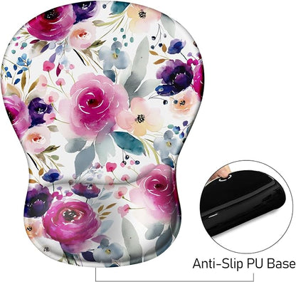 Flower Mouse Pad with Wrist Rest Ergonomic Mousepad Middle Concave Office | Wrist Support for Women, Desk Accessories, Gaming, Work, Home, Non-Slip PU Base, for Wireless Mouse Computer Laptop