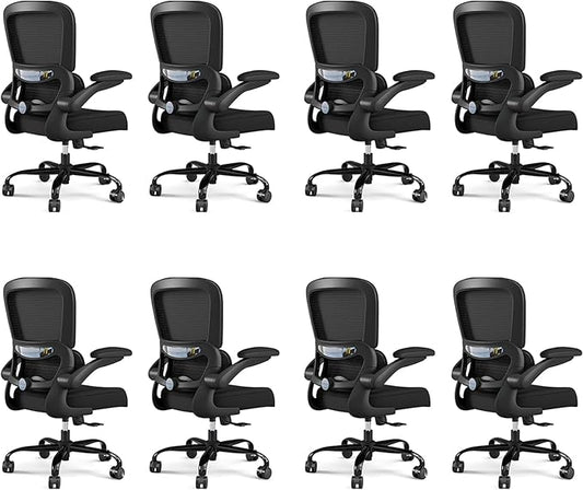 TRALT Office Chair - Ergonomic Desk Chair with Adjustable Lumbar Support, Mesh Computer Chair, Executive Chairs for Home Office Comfortable Lumbar Support Black Pack of 8