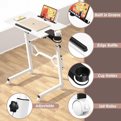 Enayplon Small Standing Desk with Wheels, Portable Treadmill Desk, Rolling Desk Adjustable Height for Laptop, Mobile Standing Table for Walking Pad, Bedside Table