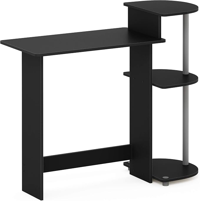 Furinno Compact 29-Inch Black Computer Desk, Gaming Desk with Shelves, Office Desk with Book Shelf, for Home Office, Study Room, Dorm, Bedroom, Black