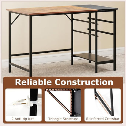 Giantex 48" Computer Desk with 2 Fabric Drawers, Industrial Home Office Desk with Open Storage Shelf, 2-Toned Finish & Metal Frame, Gaming Study Writing Table for Small Space, Bedroom, Rustic Brown