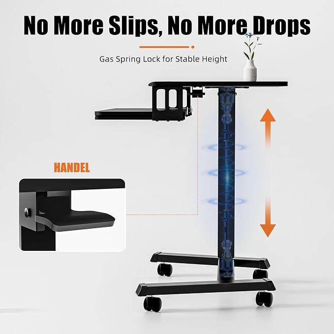 ERGOMAKER Mobile Standing Desk with Keyboard Tray, Gas Spring Rolling Desk with Lockable Wheels, Portable Laptop Desk, Adjustable Height Stand Up Desk, Computer Workstation Home Office, Black