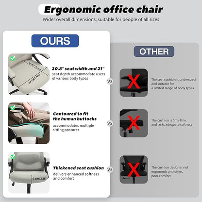 Fizzin Ergonomic Office Chair, 400 LBS Computer Chairs with Adjustable Lumbar Support, Breathable Mesh Desk Chair Ergonomic with Thickened Cushion, Comfy Home Office Desk Chair (Dark Gray)