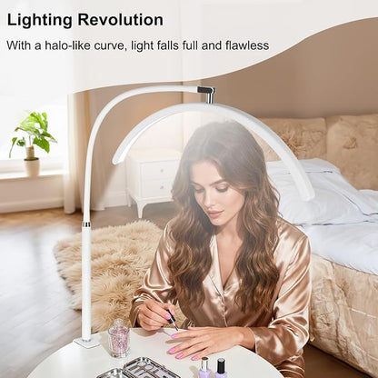 Professional Half Moon LED Desk Light for Nail Techs & Artists – Flexible Gooseneck Arch Table Lamp with Clamp, 5 Color Modes & 5 Brightness Levels for Manicure, Tattoo, Beauty Work