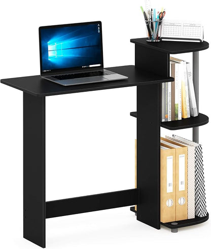 Furinno Compact 29-Inch Black Computer Desk, Gaming Desk with Shelves, Office Desk with Book Shelf, for Home Office, Study Room, Dorm, Bedroom, Black