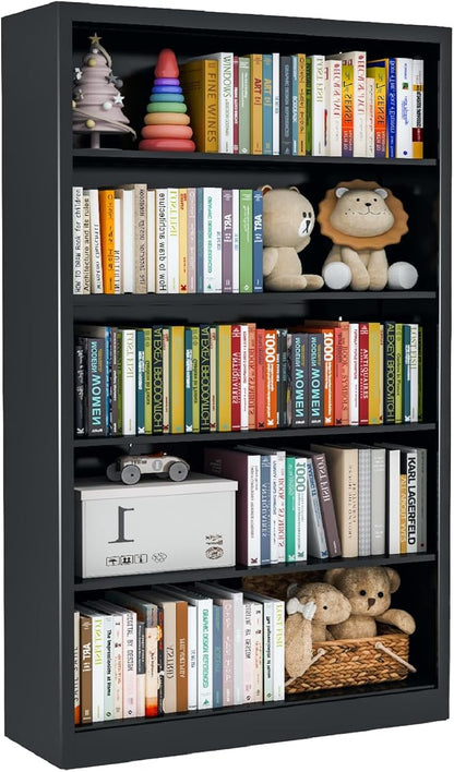 VASAAOSD 55” Black Bookshelf, 5 Tier Adjustable Metal Bookcase | Adjustable Design, Anti-Tilt Device, Easy Assembly Toy Storage Organizer, for Bedroom, Study, Office, Classroom