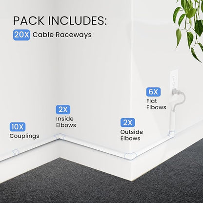 EVEO Cable Hider - One Cord Hider 300” Cord Cover Wall Cable Hider, Cable Concealer, Wire Hiders for TV on Wall. Cable Management, Cord Hider Cable Raceway Wire Covers for Cords (White, Small)