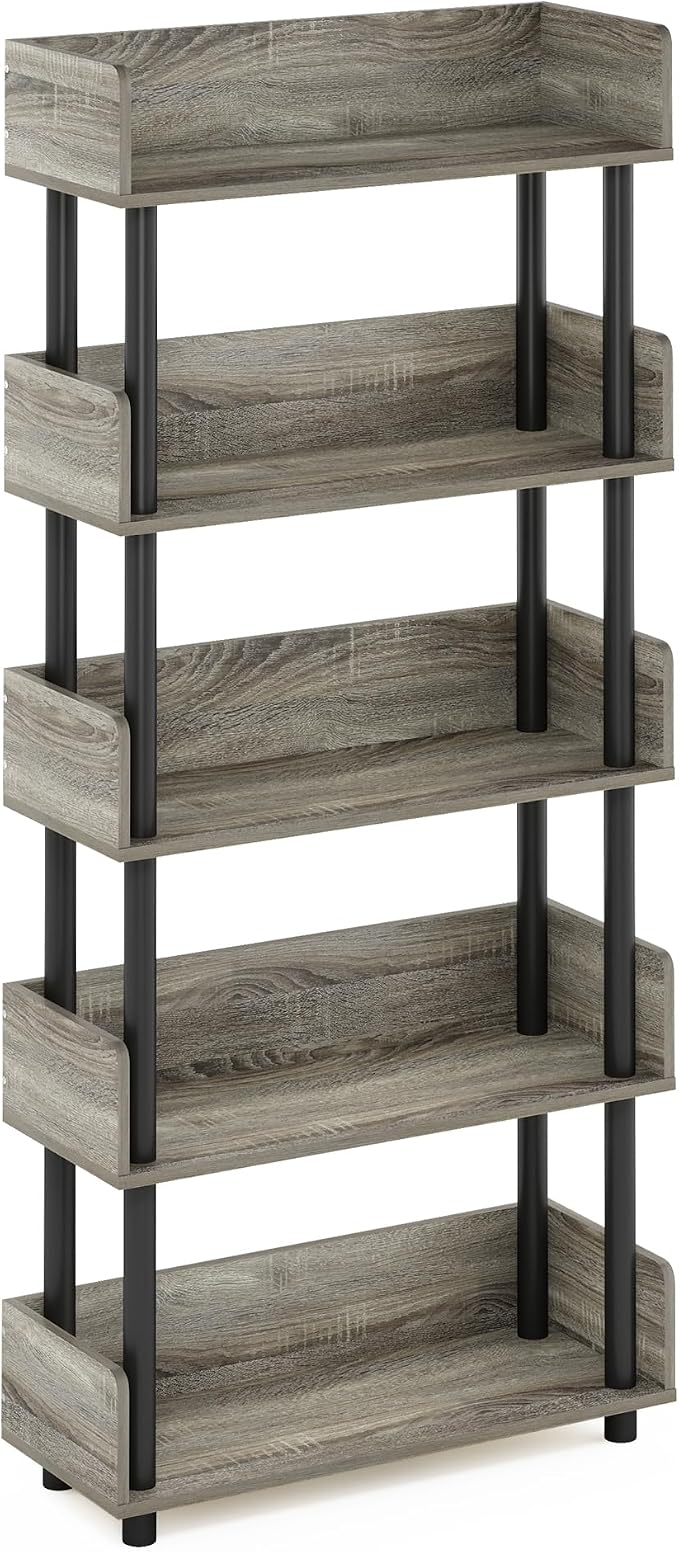 Furinno Turn-N-Tube 5-Tier Toolless Display Rack, French Oak/Black