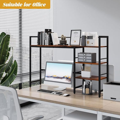 HavenlyYouth Desk Shelf, 45.4 Inch Wood Desk Organizer Shelf for Computer Monitor, Desk Hutch Storage, Desktop Shelf for Top of Desk, 3 Tier Desktop Bookshelf for Home Office Dorm, Rustic