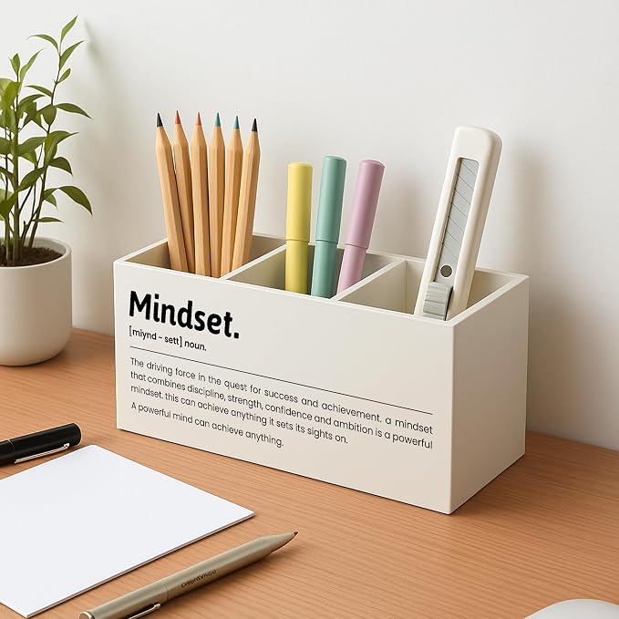 Inspirational Mindset Pen Pencil Holder for Desk, Motivational Gifts for Women Men Coworkers, Office Cubicle Desk Accessories