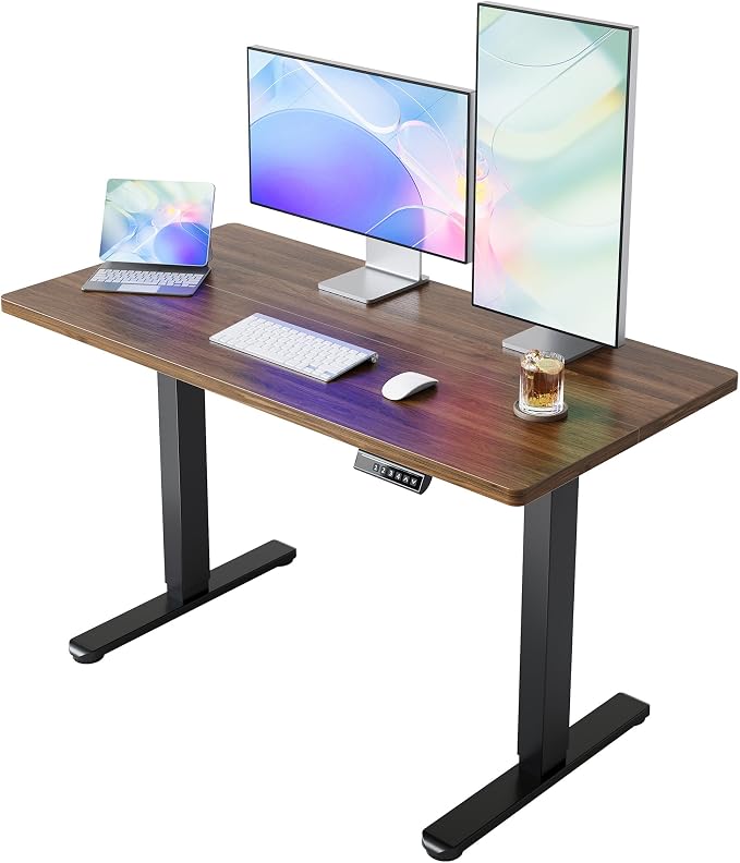 HUANUO 55 x 28 inch Electric Standing Desk Adjustable Height, 4 Memory Height Settings, Sit Stand Up Desk for Home Office & Computer Workstation, Black Walnut