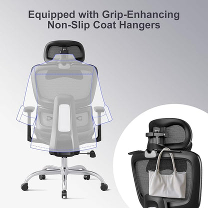 Ergonomic Office Chair with 3D Headrest, Computer Chair with Adjustable Backrest & 3D Armrest, Gaming Chair with Adaptive Lumbar Support, Mesh Backrest & Cushion, Black