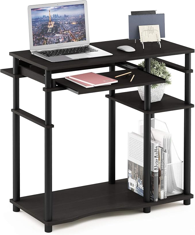 Furinno Abbott Desk, 31.5 Inch Black Computer Desk with Keyboard Tray, Easy Assembly Gaming Desk with Storage Shelf, Office Desk for Home Office, Bedroom, Black Espresso