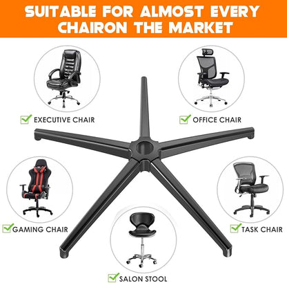Office Chair Base Replacement (3300 lbs) - Heavy Duty Alloy Office Chair Base Replacement, Reinforced Metal Legs, Universal Cylinder and Caster Sockets (Black)
