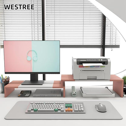 WESTREE Dual Monitor Stand - Monitor Stand Riser - 2 Shelf Computer Monitor Stand with Adjustable Length and Angle, Monitor Stands for 2 Monitors, Desktop Organizer Stand Office Furniture for PC, Computer, Laptop