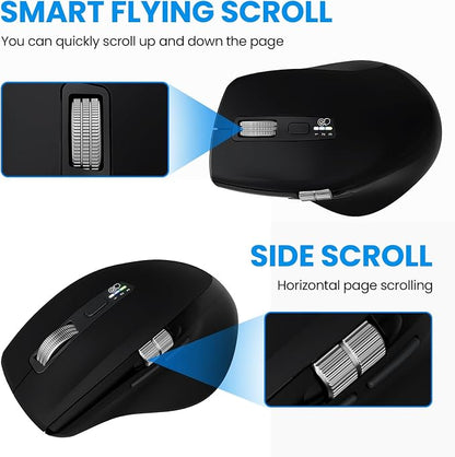 INFINMIND Wireless Bluetooth Side Scroll Mouse with Multi-Device, Ergonomic Computer Mice with Smart Flying Scroll, Quiet Click 4-Level DPI for Computer, Laptop, iPad, Tablet, MacBook (Black)
