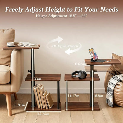 Faesun Swivel Side Table for Couch Arm, Height Adjustable C Shaped End Table for Recliner or Bed, Tv Trays with Storage Shelf for Small Spaces- Small Nightstand for Living Room, Bedroom