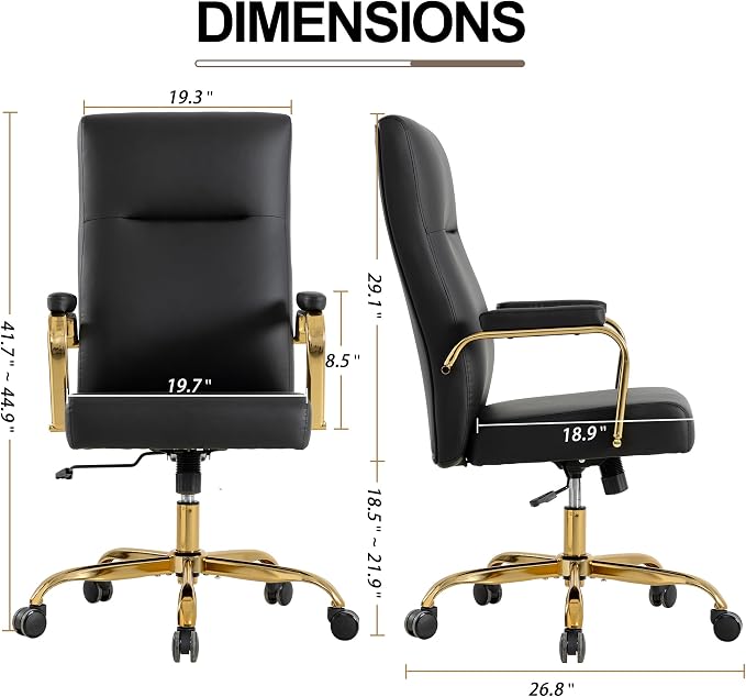 Black and Gold Office Desk Chair,Leather Conference Room Chairs with Wheels,Modern High Back Executive Office Chair with Memory Foam,Ergonomic Swivel Computer Chair for Home Office
