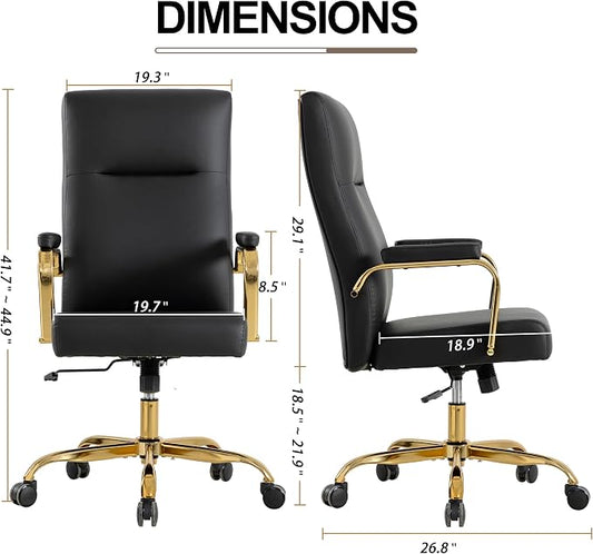 Black and Gold Office Desk Chair,Leather Conference Room Chairs with Wheels,Modern High Back Executive Office Chair with Memory Foam,Ergonomic Swivel Computer Chair for Home Office