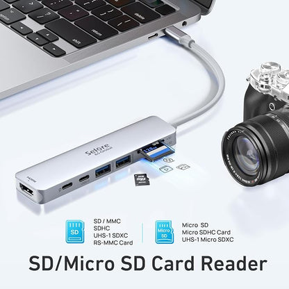 Selore&S-Global USB C Hub HDMI Adapter for MacBook Pro/Air, 7 in 1 USBC Dongle with HDMI, microSD/SD Reader, USB C Data Port,100W PD and 2 USB 3.0 Compatible for MacBook Pro/Air(Light Sliver)