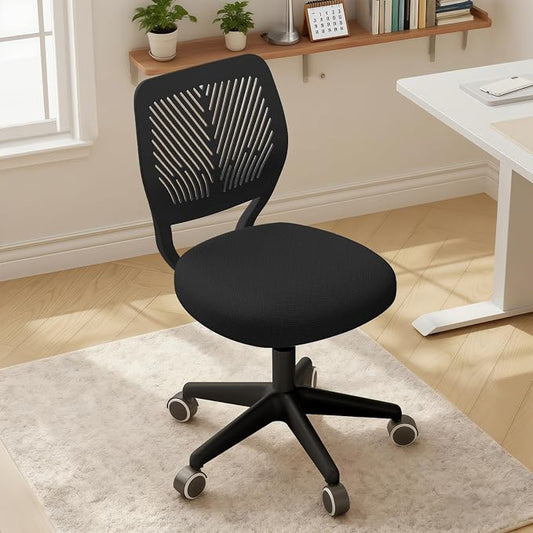 Armless Desk Chair Swivel Office Rolling Chair with Soft Padded Cushion, Height Adjustable Small Task Chair, Ergonomic Study Computer Chair for Kids Girls Boys Teens (Black, 2PCS)