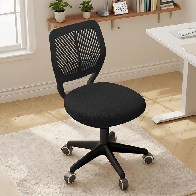 Small Desk Chair Armless Task Chair with Soft Padded Cushion Height Adjustable Swivel Rolling Comfortable Study Computer Chair for Kids Girls Boys Teens